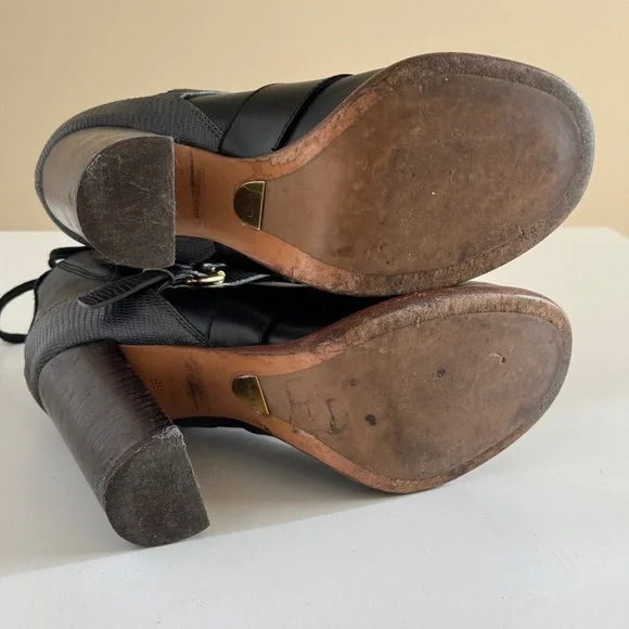 Chloe ankle boots black two tone lace up belted Bernie shoes Women's sz 5.5 us - Picture 8 of 10